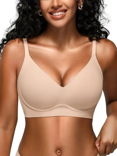 wireless jelly bras for women no underwire seamless padded t shirt bralette with support full coverage comfort bra m skin
